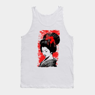 Black and red japanese geisha girl ink painting Tank Top